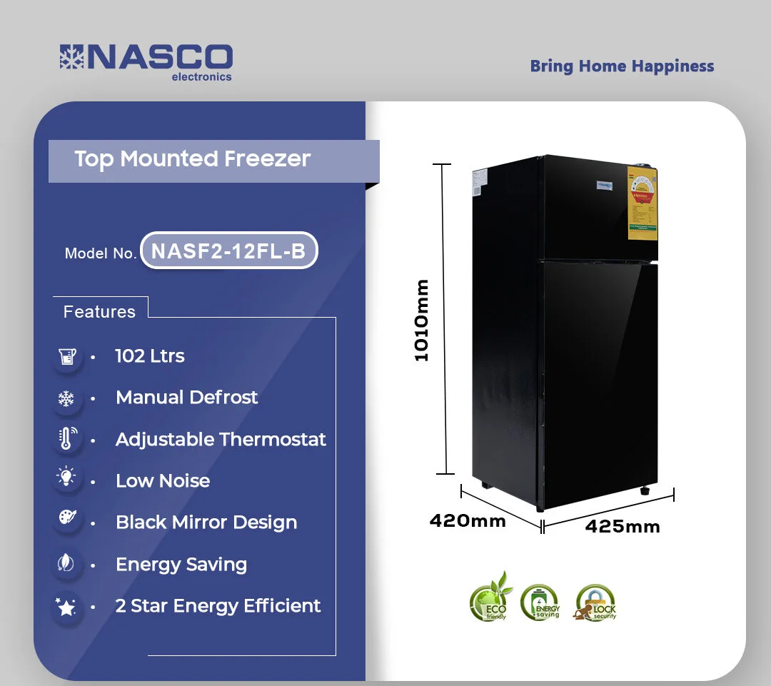 Nasco 102 L Refrigerators - Mirror - Top Freezer (NASF2-12FL-B) specification and features