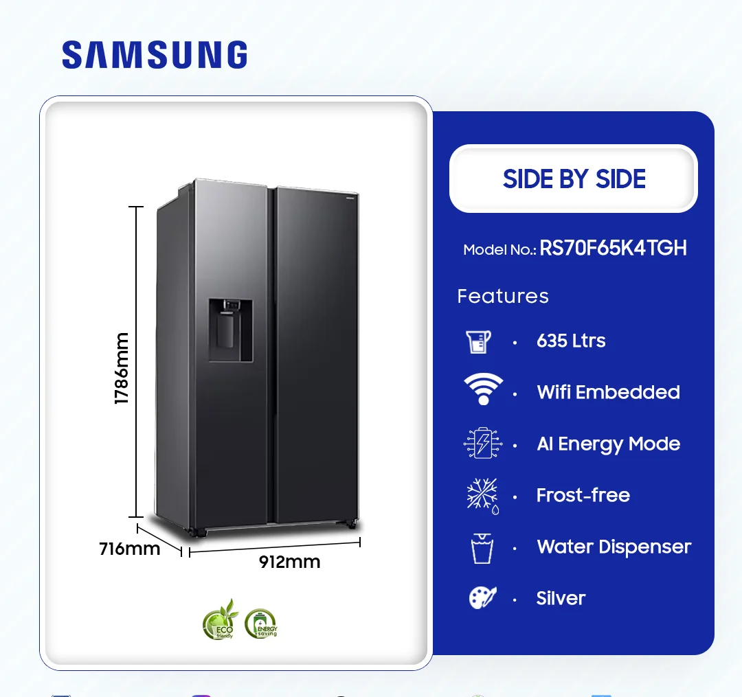Samsung 635 L Side By Side (RS70F65K4TGH) specification and features