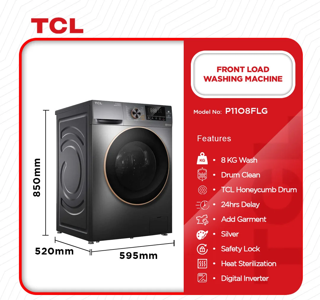 TCL 8 KG Front Load Inverters (P1108FLG) specification and features